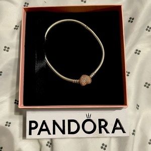 Pandora Moments Pavé Heart Clasp Snake Chain Bracelet
